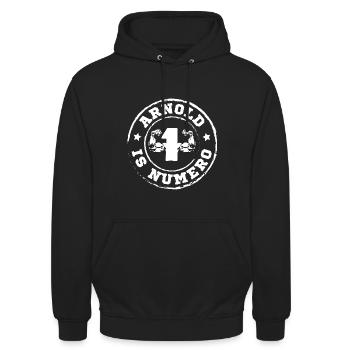 T-Shirt Arnold is Numero Uno Bodybuilding Pumping - Unisex Hoodie - Schwarz - Vorne - Alina (178cm) & Michal (187cm)