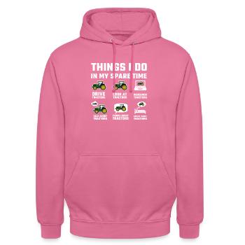 Things I Do In My Spare Time Tractor Farmer - Unisex Hoodie - pink - Front - Alina (178cm) & Michal (187cm)