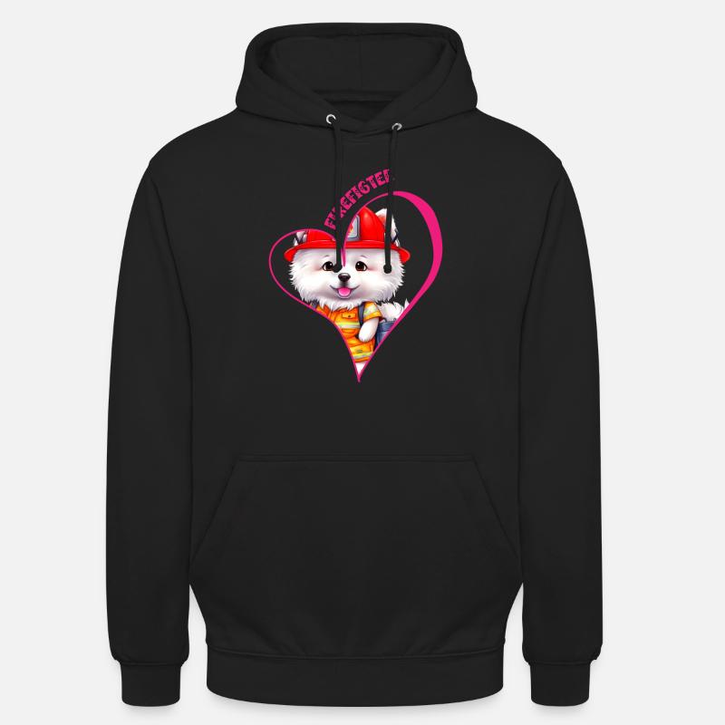 Pompier, amour samoyède - Sweat-shirt à capuche unisexe - noir
