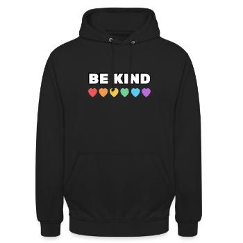 Sei freundlich Regenbogenherzen LGBT Stolz - Unisex Hoodie - Schwarz - Vorne - Alina (178cm) & Michal (187cm)