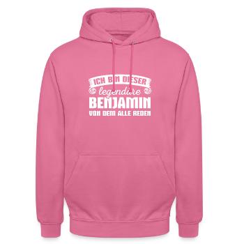 Benjamin Vorname Geschenk - Unisex Hoodie - Pink - Vorne - Alina (178cm) & Michal (187cm)