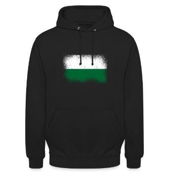 Drapeau de Saxe Drapeau saxon Ossi Holiday SN - Sweat-shirt à capuche unisexe - noir - Devant - Alina (178cm) & Michal (187cm)