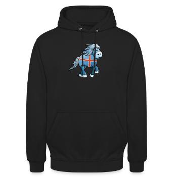 Islandpferd Shirt | Islandpony Tölten Island - Unisex Hoodie - Schwarz - Vorne - Alina (178cm) & Michal (187cm)