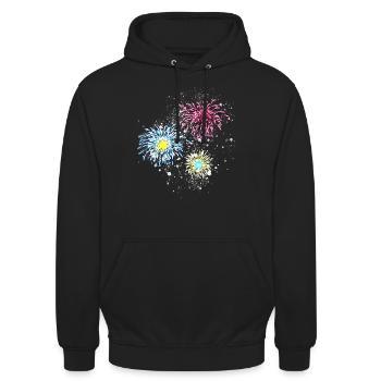feuerwerk,raketen,sterne,silvester,graffiti,bunt - Unisex Hoodie - Schwarz - Vorne - Alina (178cm) & Michal (187cm)