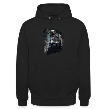 "BE BRAVE" - Unisex Hoodie - Schwarz - Vorne - Alina (178cm) & Michal (187cm)