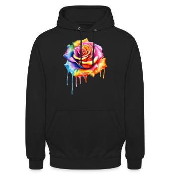 Rose aux couleurs de l’arc-en-ciel - Sweat-shirt à capuche unisexe - noir - Devant - Alina (178cm) & Michal (187cm)