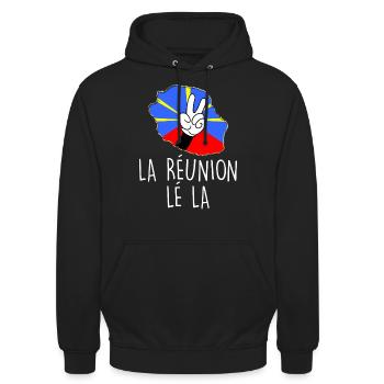 Carte de l'île de la Réunion Créole Lé La - Sweat-shirt à capuche unisexe - noir - Devant - Alina (178cm) & Michal (187cm)
