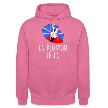 Carte de l'île de la Réunion Créole Lé La - Sweat-shirt à capuche unisexe - rose - Devant - Alina (178cm) & Michal (187cm)