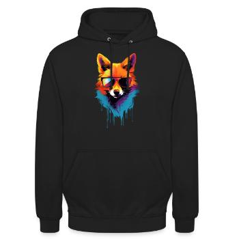 Renard coloré avec des lunettes de soleil - Sweat-shirt à capuche unisexe - noir - Devant - Alina (178cm) & Michal (187cm)