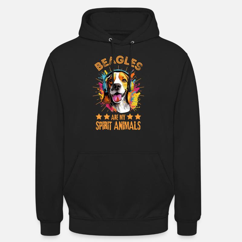 Bunter Beagle mit Kopfhörer - Unisex Hoodie - Schwarz