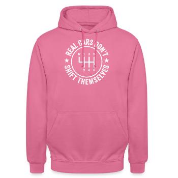 Real Cars Dont Shift Themselve Manual Transmission - Sweat-shirt à capuche unisexe - rose - Devant - Alina (178cm) & Michal (187cm)