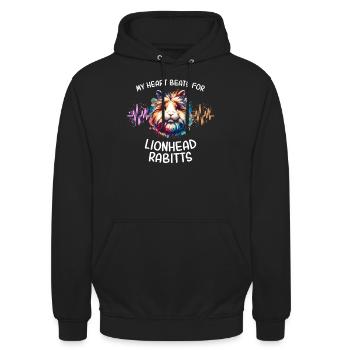 Löwenkopfkaninchen Herzlinie - Unisex Hoodie - Schwarz - Vorne - Alina (178cm) & Michal (187cm)