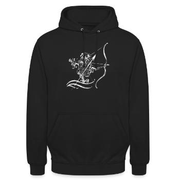 Bogenschütze Geschenk Skelett Bogenschießen Bogen - Unisex Hoodie - Schwarz - Vorne - Alina (178cm) & Michal (187cm)