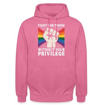Sans Tes Privilèges Droits LGBTQ - Sweat-shirt à capuche unisexe - rose - Devant - Alina (178cm) & Michal (187cm)