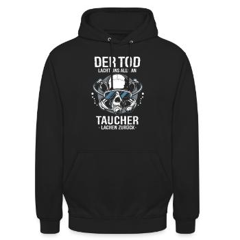 TAUCHER LACHEN ZURÜCK - DER TOD LACHT UNS ALLE AN - Unisex Hoodie - Schwarz - Vorne - Alina (178cm) & Michal (187cm)