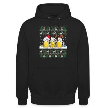 Pull de Noël moche avec Beer Ugly Christmas - Sweat-shirt à capuche unisexe - noir - Devant - Alina (178cm) & Michal (187cm)