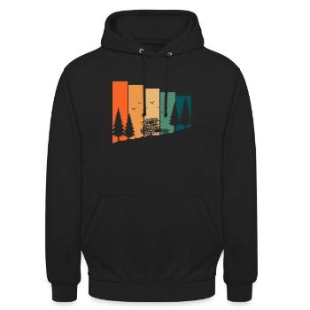 Zelten und Camping im Dachzelt - Sprüche - Unisex Hoodie - Schwarz - Vorne - Alina (178cm) & Michal (187cm)