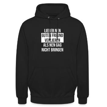 Gag bringen - Lustiger Spruch Witze reißen - Unisex Hoodie - Schwarz - Vorne - Alina (178cm) & Michal (187cm)