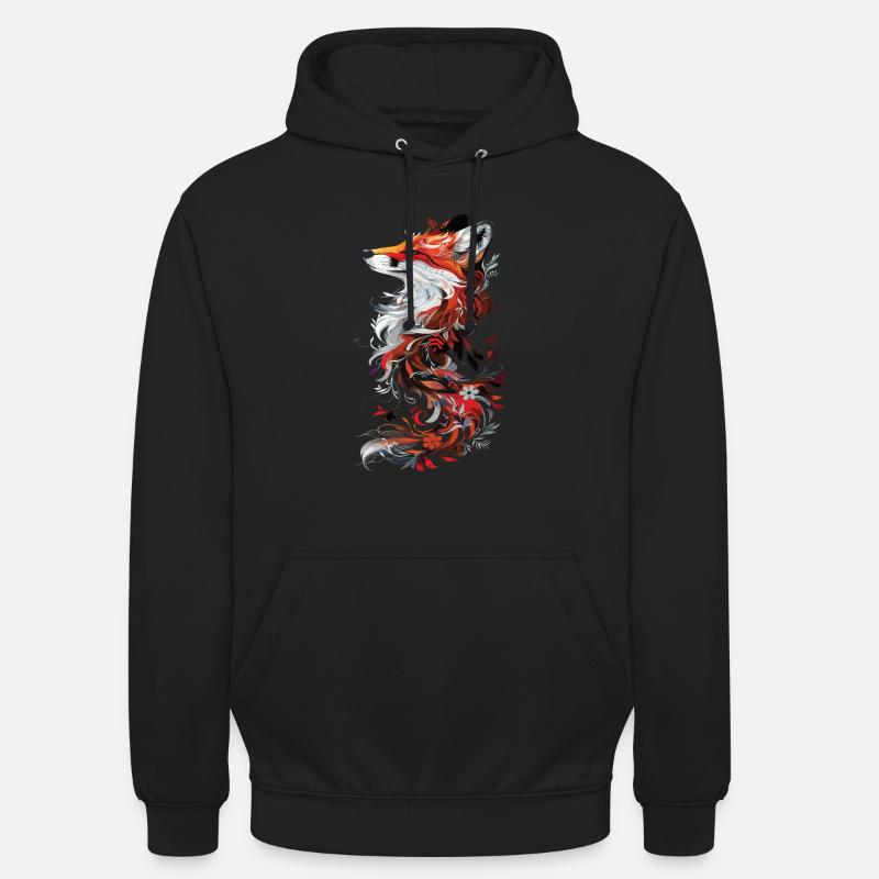 Majestetisk Red Fox-blomsterdesign - Unisex-hettegenser - svart