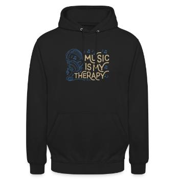 Die Musik ist meine Therapy Leben - Unisex Hoodie - Schwarz - Vorne - Alina (178cm) & Michal (187cm)