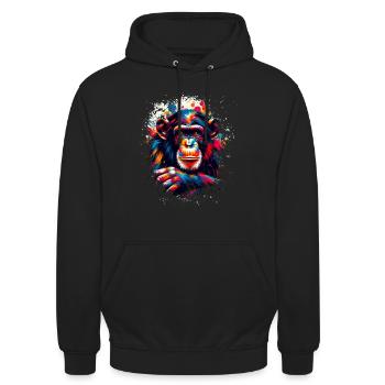 Bunter Schimpanse Kunstwerk Schimpansen - Unisex Hoodie - Schwarz - Vorne - Alina (178cm) & Michal (187cm)