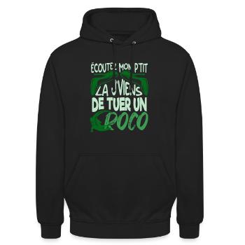 écoutez mon p'tit là j'viens de tuer croco oss117 - Sweat-shirt à capuche unisexe - noir - Devant - Alina (178cm) & Michal (187cm)