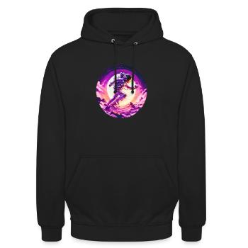 wunderschönes Astronauten Sunset Design - Unisex Hoodie - Schwarz - Vorne - Alina (178cm) & Michal (187cm)