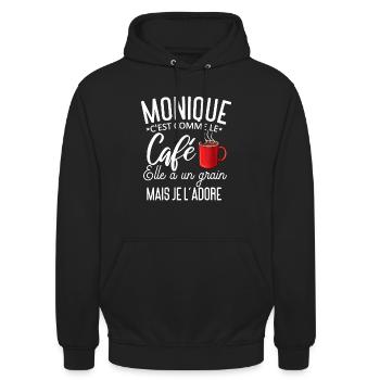 Monique comme le café elle a un grain je l adore - Sweat-shirt à capuche unisexe - noir - Devant - Alina (178cm) & Michal (187cm)