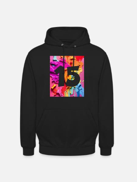 NO. 15 NUMBER 15 COLORFUL 15TH BIRTHDAY - Unisex Hoodie - black