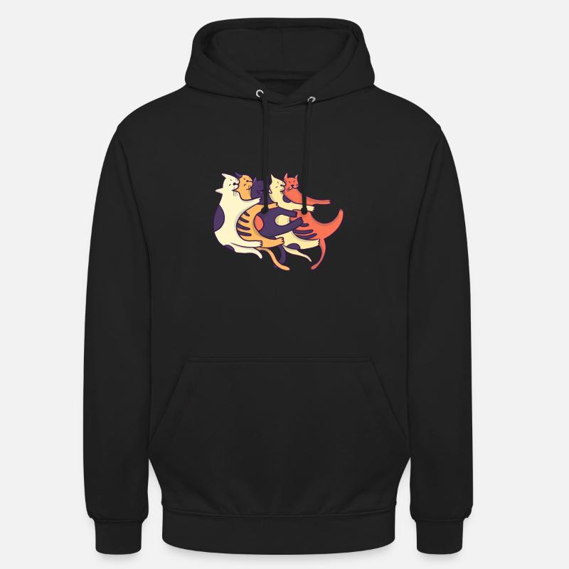 Cool funny happy hugging smooching cat present - Sweat-shirt à capuche unisexe - noir