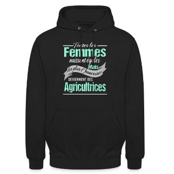 Femmes agricultrices - Sweat-shirt à capuche unisexe - noir - Devant - Alina (178cm) & Michal (187cm)