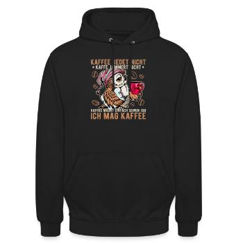 Kaffee redet nicht jammert nicht Eule Büro Spruch - Unisex Hoodie - Schwarz - Vorne - Alina (178cm) & Michal (187cm)