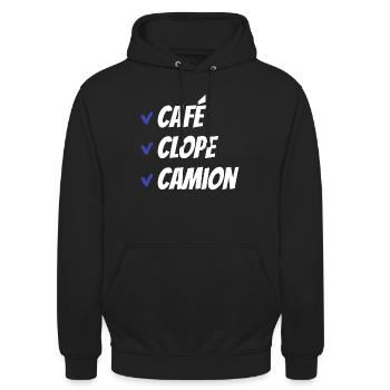 Café clope camion - Sweat-shirt à capuche unisexe - noir - Devant - Alina (178cm) & Michal (187cm)