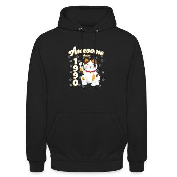 Anniversaire des années 1990 Génial depuis Cat Maneki neko - Sweat-shirt à capuche unisexe - noir - Devant - Alina (178cm) & Michal (187cm)