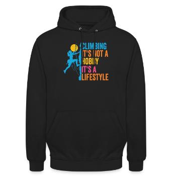 Klettern - es ist kein Hobby. Es ist ein Lebensstil - Unisex Hoodie - Schwarz - Vorne - Alina (178cm) & Michal (187cm)