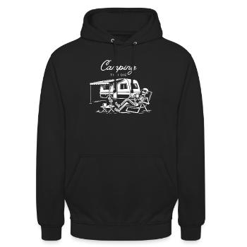 Camping til I die - Unisex Hoodie - Schwarz - Vorne - Alina (178cm) & Michal (187cm)