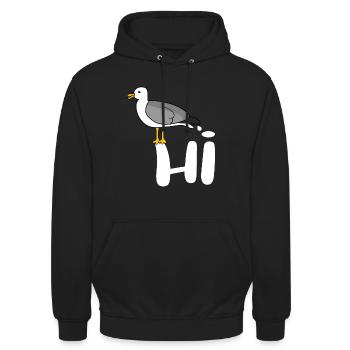 Möwe Hi - Seagull Hi - Möwenpups - Unisex Hoodie - Schwarz - Vorne - Alina (178cm) & Michal (187cm)