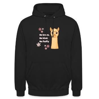 Sei mutig – Fluffige Alpakas - Unisex Hoodie - Schwarz - Vorne - Alina (178cm) & Michal (187cm)