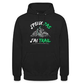 Humour | J'peux pas j'ai trail - Sweat-shirt à capuche unisexe - noir - Devant - Alina (178cm) & Michal (187cm)