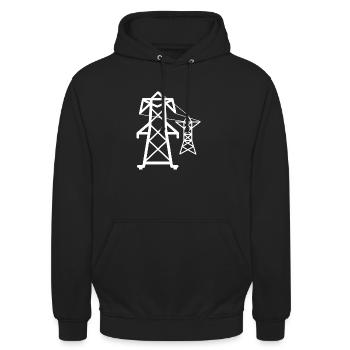 Elektriker Hochspannung Masten Strom Geschenkidee - Unisex Hoodie - Schwarz - Vorne - Alina (178cm) & Michal (187cm)