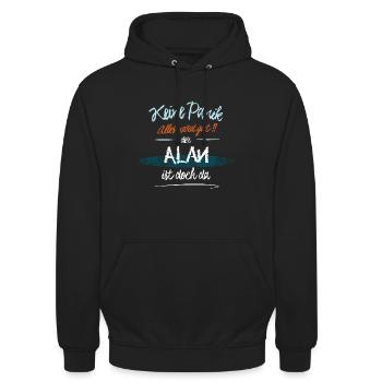 Alan - Keine Panik. Alles wird gut - Unisex Hoodie - Schwarz - Vorne - Alina (178cm) & Michal (187cm)