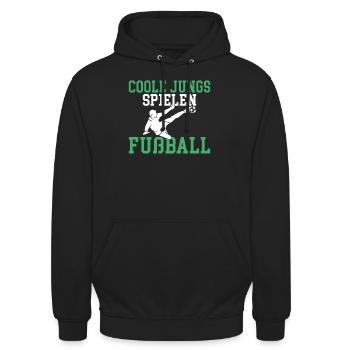 Coole Jungs spielen Fußball Motiv für echte Fußbal - Unisex Hoodie - Schwarz - Vorne - Alina (178cm) & Michal (187cm)