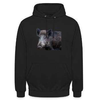 Sanglier Sanglier Porc Truie Cochon - Sweat-shirt à capuche unisexe - noir - Devant - Alina (178cm) & Michal (187cm)