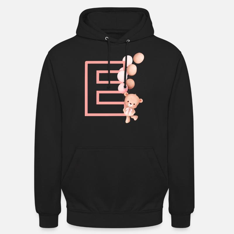 Letter e pink bear - Unisex Hoodie - black