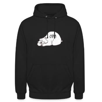 Kuscheliger Opa Bär am schlafen - Unisex Hoodie - Schwarz - Vorne - Alina (178cm) & Michal (187cm)