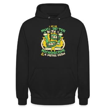 Biologie Biologe Mikroskop Molekularbiologe - Unisex Hoodie - Schwarz - Vorne - Alina (178cm) & Michal (187cm)