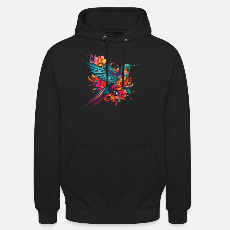 Colibri, Fleurs, Oiseau De Fleur - Sweat-shirt à capuche unisexe - noir