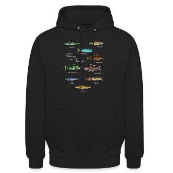 Arten von Fischen - Unisex Hoodie - Schwarz - Vorne - Alina (178cm) & Michal (187cm)
