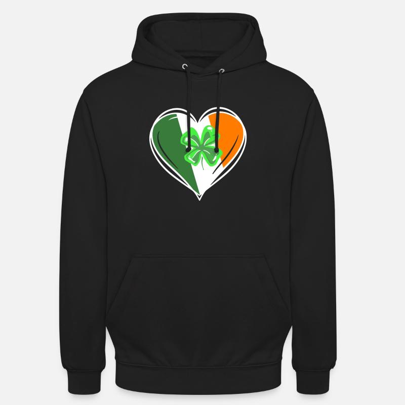Saint-Patrick Coeur Cloverleaf - Sweat-shirt à capuche unisexe - noir