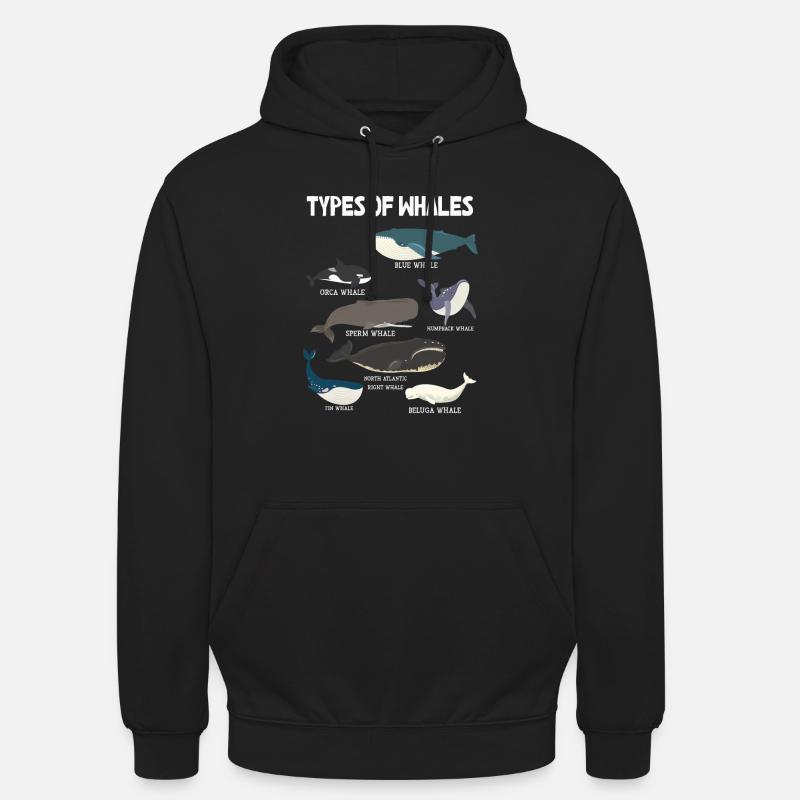 Types de baleines Whale Lovers Whales Espèces de baleines - Sweat-shirt à capuche unisexe - noir